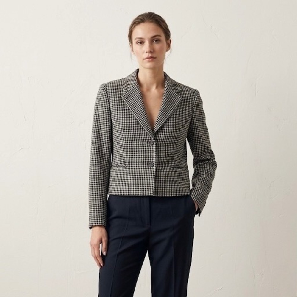 ck Calvin Klein Houndstooth Check Cropped Blazer Shoulder Pads 2 S/M Wool Vtg US